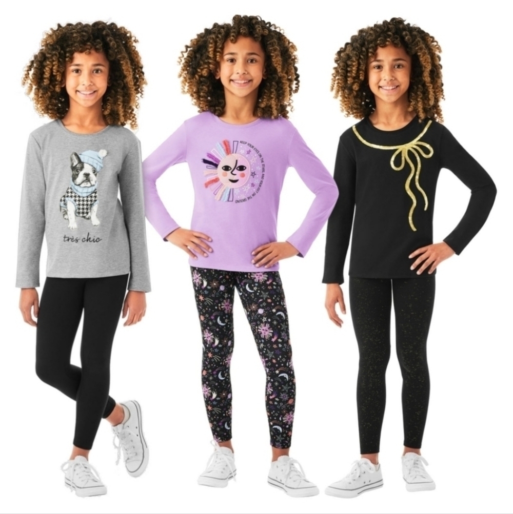 Member's Mark Girls 3-Pack Cotton Leggings. Color: Black/Celestial/Black Foil. S